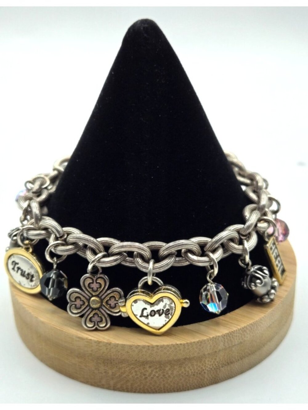 Brighton Charm Bracelet Love Locket Trust Accept Love Heals Charm Pink Ribbon